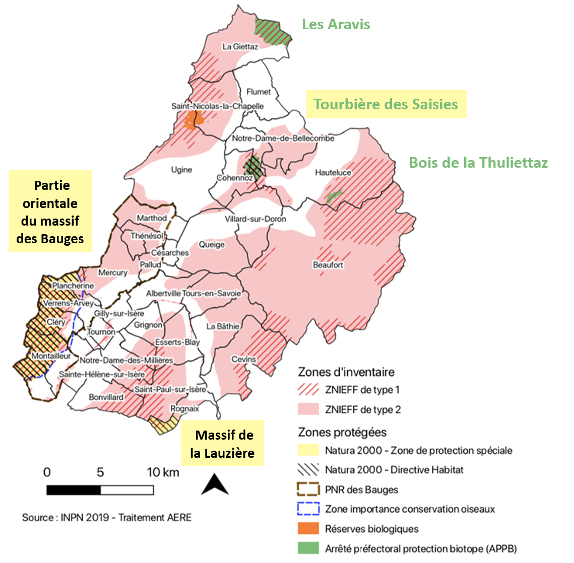 carte des espaces inventoriés et protégés